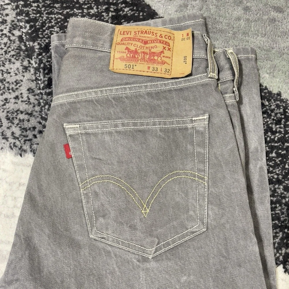 Levis 501 Jeans Men 32x30 Gray‎ Button Fly Denim Honeycomb Faded Straight Y2K